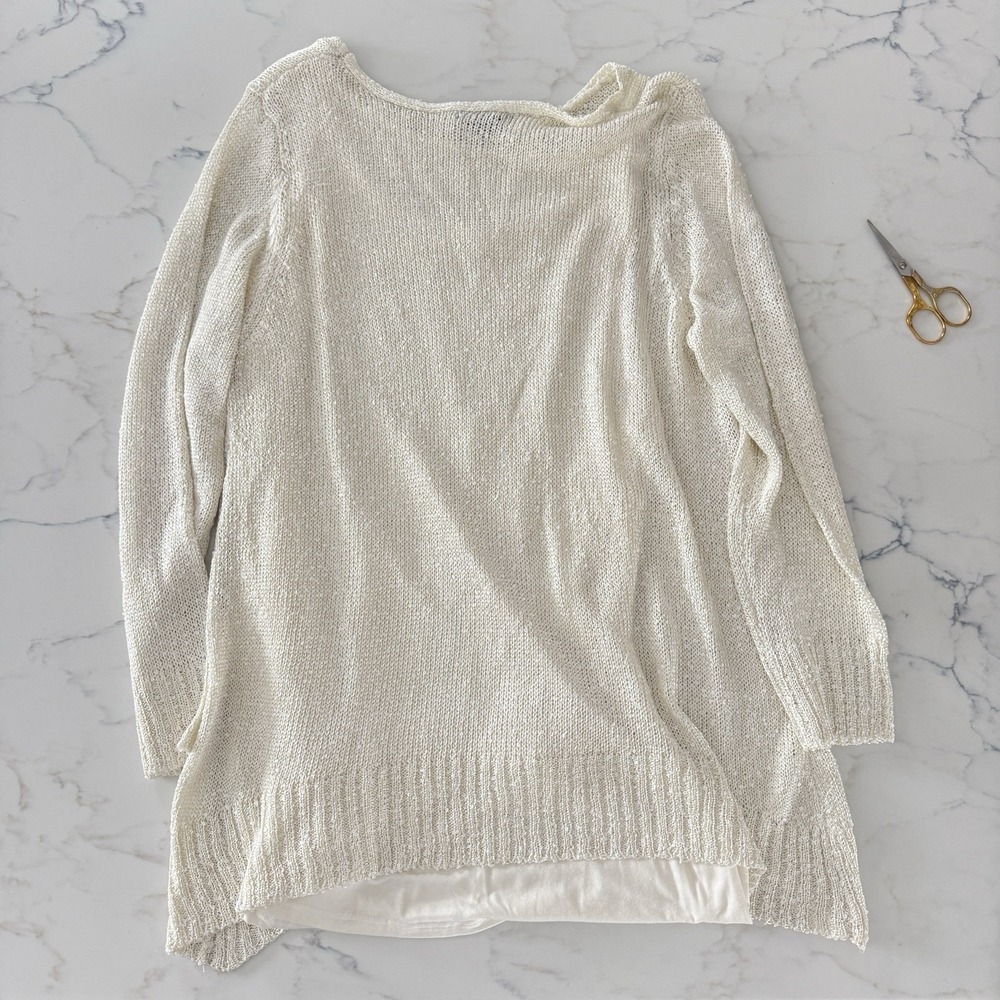 Chelsea & Theodore Layered Sequin Knit Sweater Sz 1X White Curved Elevated Basic - Picture 3 of 11